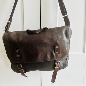 Brown Leather Laptop Messenger by Aunts & Uncles